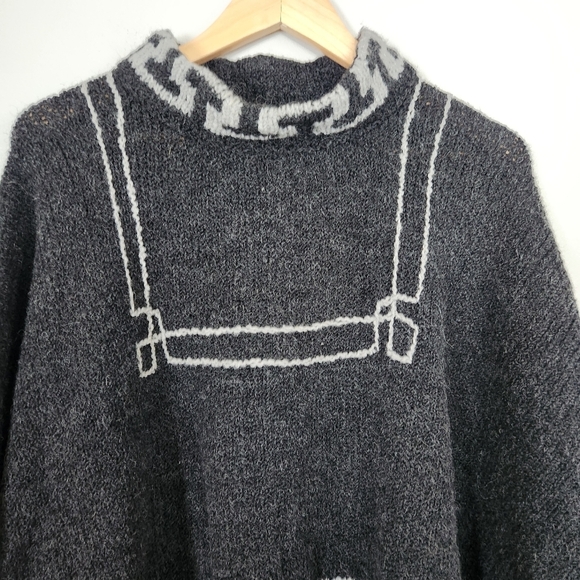 Peruvian Trading Co. Poncho Women's One Size Gray Alpaca Wool Aztec Fringe - Picture 4 of 12